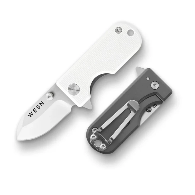 WESN The Microblade Folding Knife White Titanium Handle D2 Plain Edge WESN01-53