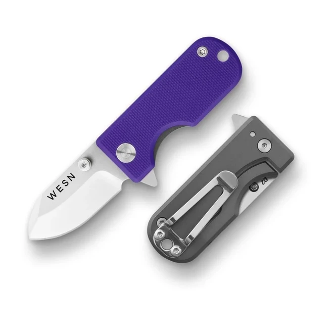 WESN The Microblade Folding Knife Violet Titanium Handle D2 Plain Edge WESN01-54