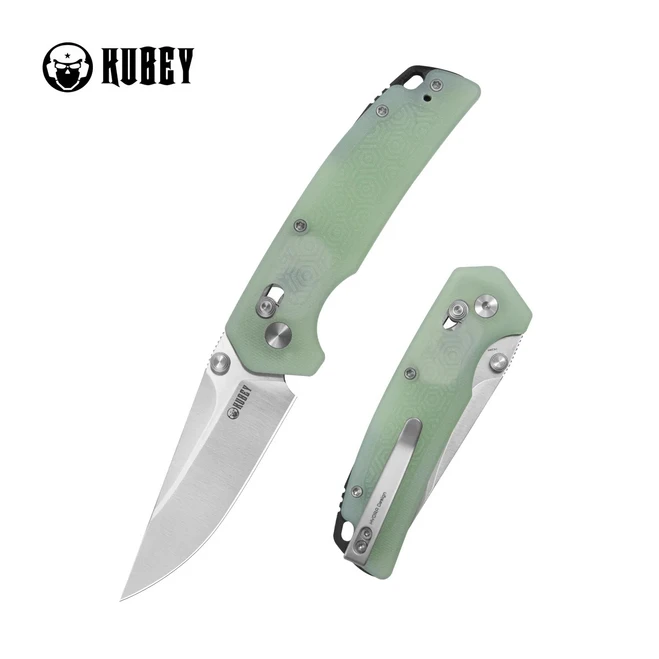 Kubey Geri Folding Knife Jade G10 Handle 14C28N Clip Point Plain Edge Satin Finish KU464B