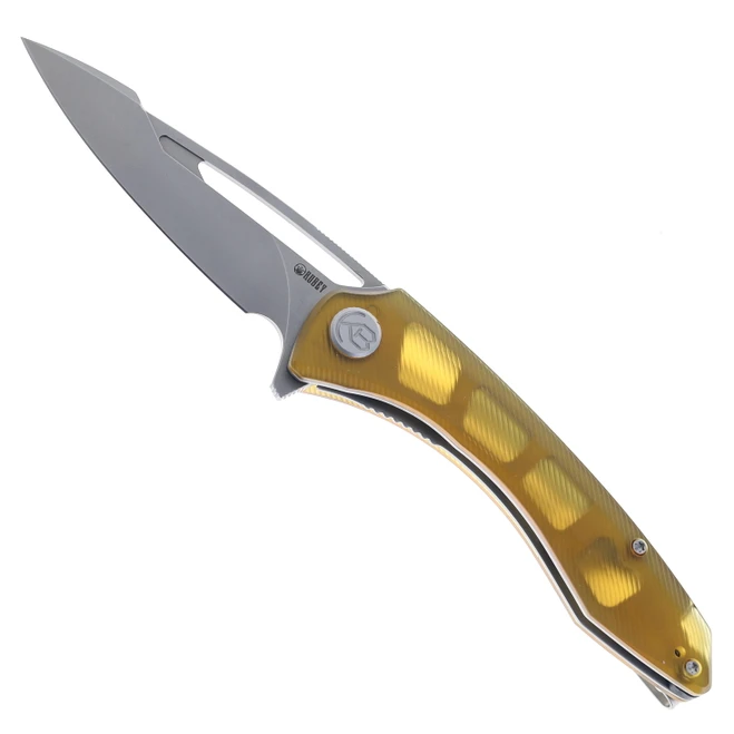 Kubey Merced Folding Knife Amber Ultem Handle AUS-10 Drop Point Plain Edge Beadblast Finish KU345I