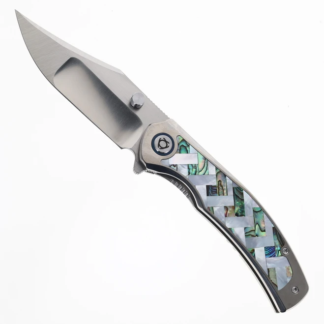 SixLeaf Folding Knife Mother of Pearl Titanium Handle M390 Plain Edge SL-101-M390