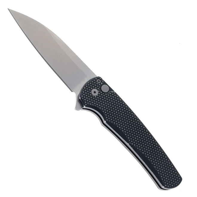 Pro-Tech Malibu Folding Knife Textured Battleworn Black  Aluminum Handle DLC Black MagnaCut Wharncliffe Blade 5305-BW