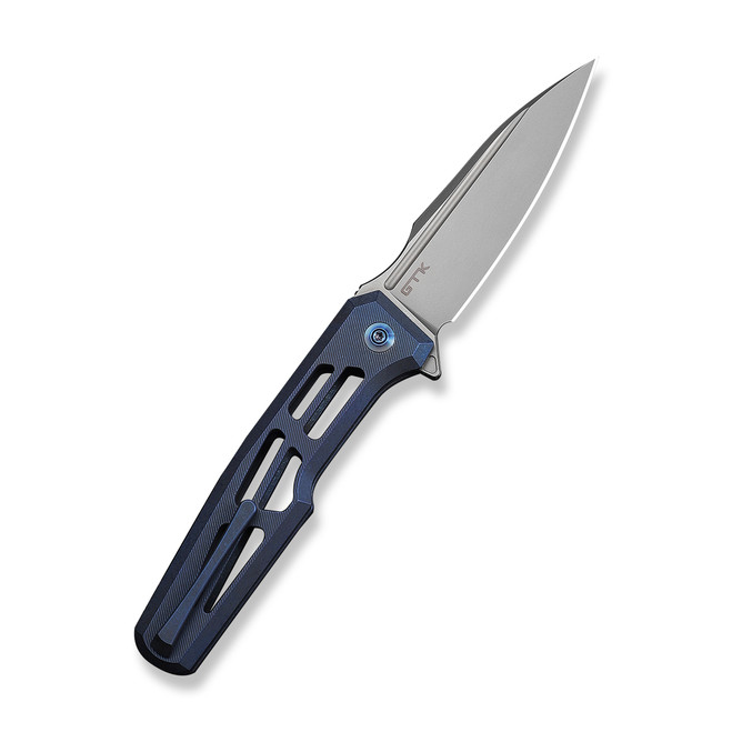 WE Dressytak Folding Knife Skeletonized Blue Titanium Handle M390