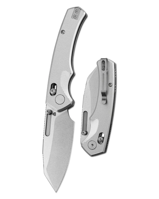 Penrose Stasis Folding Knife Silver Aluminium Handle 154CM Modified Sheepfoot Plain Edge Stonewash Finish