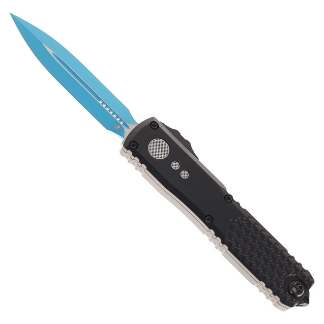 Microtech Ultratech Gen IV OTF Automatic Knife Jedi Knight Black Aluminum Handle M390MK D/E Blue Blade 11224-1JK