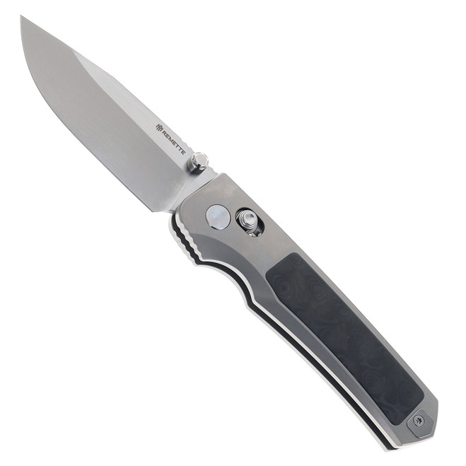 Remette Folding Knife Titanium/Carbon Fiber Handle M390 Drop Point Plain Edge AURA-D