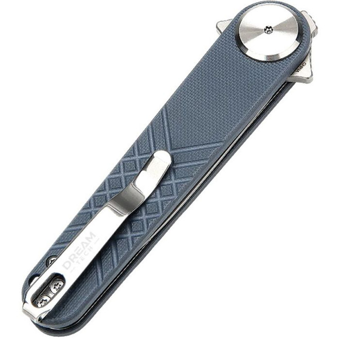 Dreamtech Button Lock Folding Knife Blue G10 Handle 14C28N Dagger