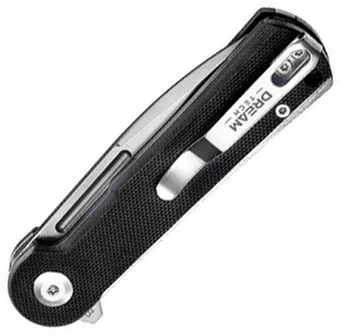 Dreamtech Button Lock Folding Knife Black G10 Handle D2 Drop Point