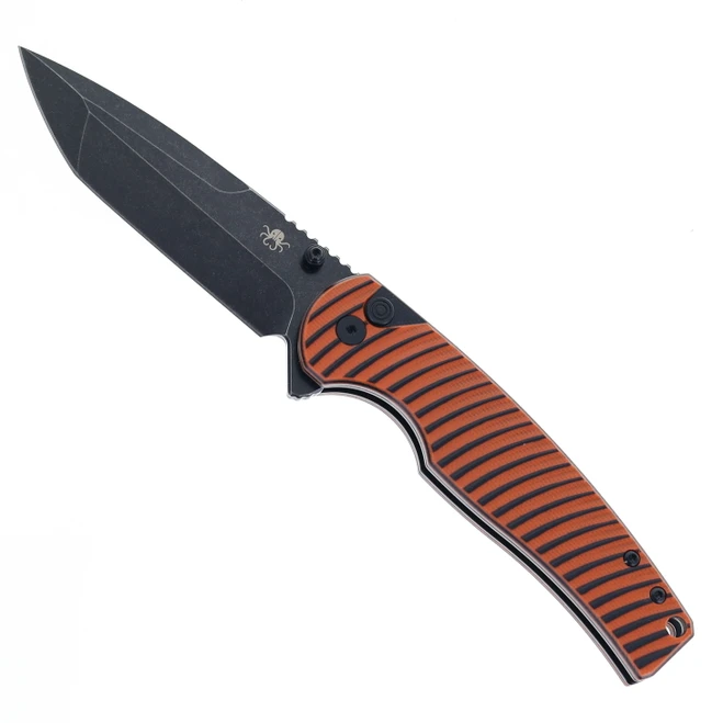 Klaken Folding Knife Orange G10 Handle D2 Plain Edge Black Stonewash Finish J392-Riftline-Black-ORG