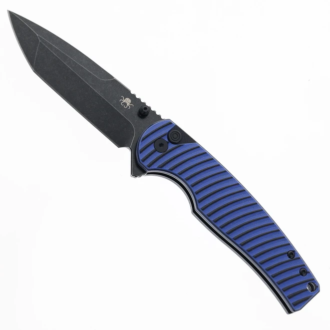 Klaken Folding Knife Blue G10 Handle D2 Plain Edge Black Stonewash Finish J392-Riftline-BLK-Blue