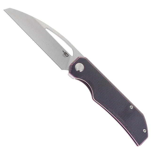 Bestech Taipan Folding Knife Purple Black Stonewash Titanium Handle Sheepsfoot Plain Edge Hand Rubbed Satin Finish BT2503H