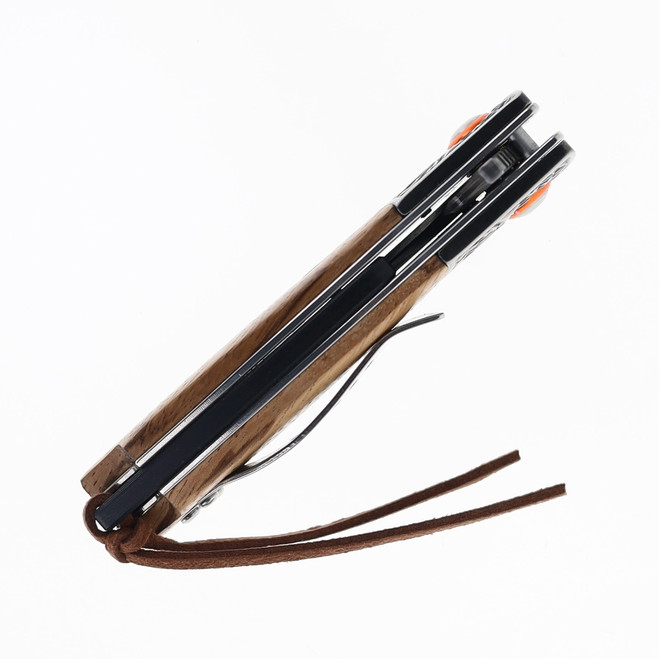 Klaken Folding Knife Zebra Wood Handle Damascus Plain Edge J390