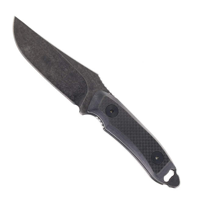Klaken Fixed Blade Knife Carbon Fiber/G10 Handle D2 Plain Edge Black Stonewash Finish Z012-DUSKHORN