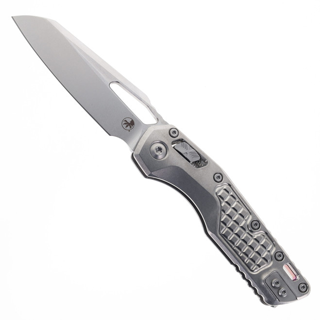 Microtech MSI RAM-LOK Folding Knife Marfione Select Stonewash M390MK Blade Titanium Frag Handle Double Vapor Blast with Purple Accents 210-10FRMS3