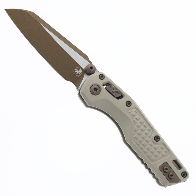 Microtech Mini MSI RAM-LOK Folding Knife Frag Pattern Champagne Gold Aluminum Handle with Gold Accents M390MK Blade 210M-1FRCG-C19Z23