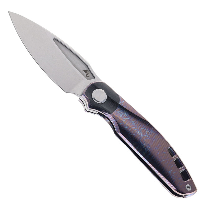 TwoSun Folding Knife Titanium/Timascus Handle M390 Plain Edge TS341-M390-Timascus