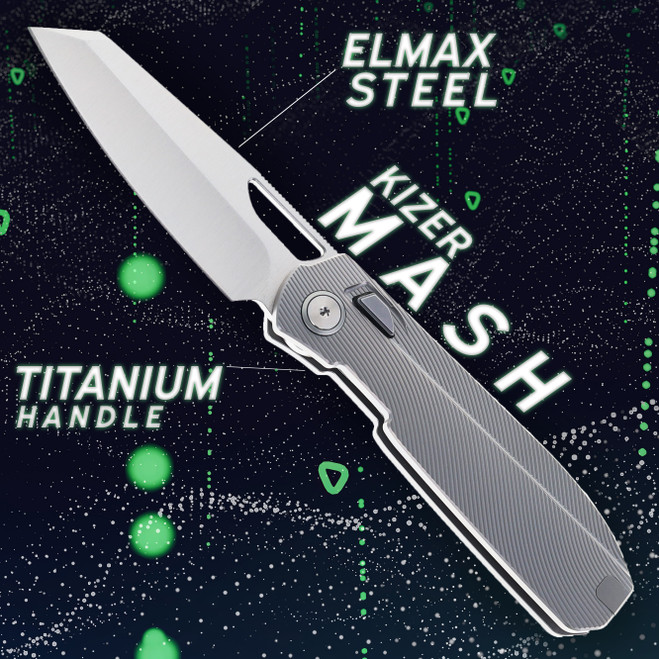 (Dropping 8/27 @ 12 PM EST) WMK Exclusive Kizer Divo Mash Folding Knife Titanium Handle Button Liner Lock Satin Elmax Blade Ki3699BSE2