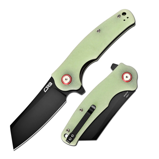 CJRB Folding Knife Glow in the Dark G10 Handle AR-RPM9 Cleaver Plain Edge Black PVD Finish J1904-BGD
