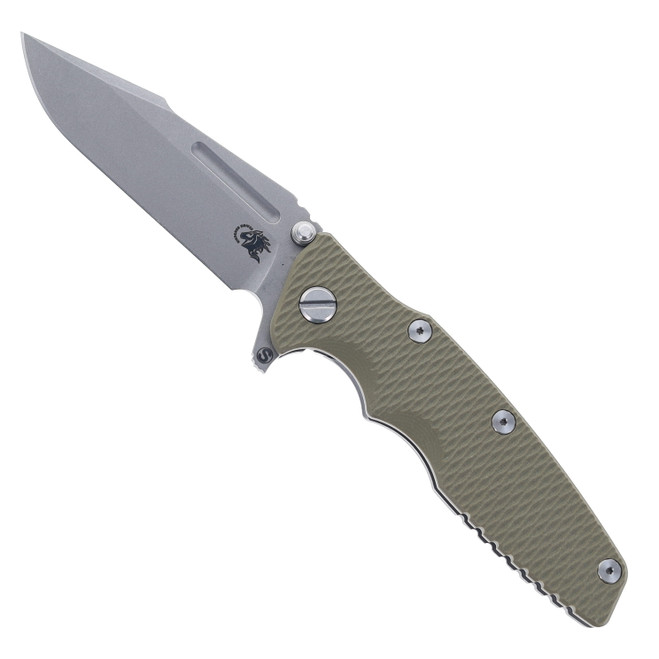 Rick Hinderer Knives Eklipse Skinny 3.5" Folding Knife Fullered Harpoon Spearpoint Working Finish Blade OD Green G10 Working Finish Titanium Handle