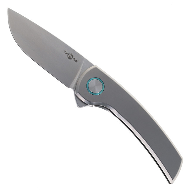TwoSun Folding Knife Titanium Handle Stonewash M390 Plain Edge Blade TS575-M390-SW