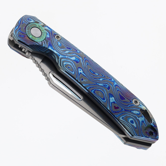 邦楽 TAMAO IIJIMA Dusk Til Dawn TwoSun Folding Knife Zirconium Damascus Handle M390 Plain Edge