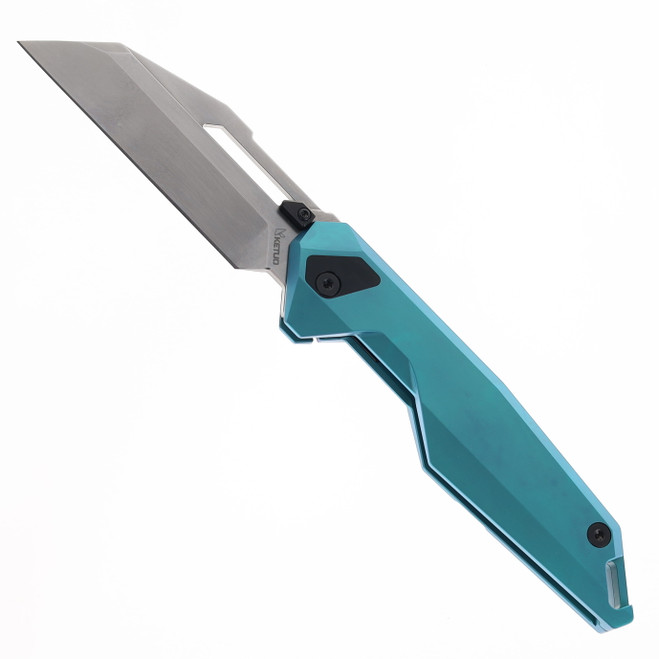 Ketuo Akimbo Folding Knife Teal Green Titanium Handle M390 Plain Edge Stonewash Finish GRE/SW