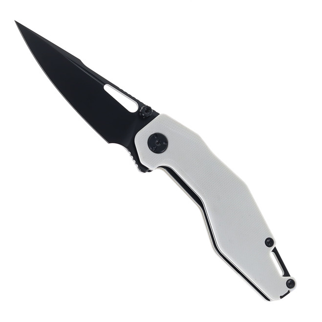 Ketuo Woody Folding Knife White G10 Handle 14C28N Drop Point Plain Edge Black PVD Finish W/B