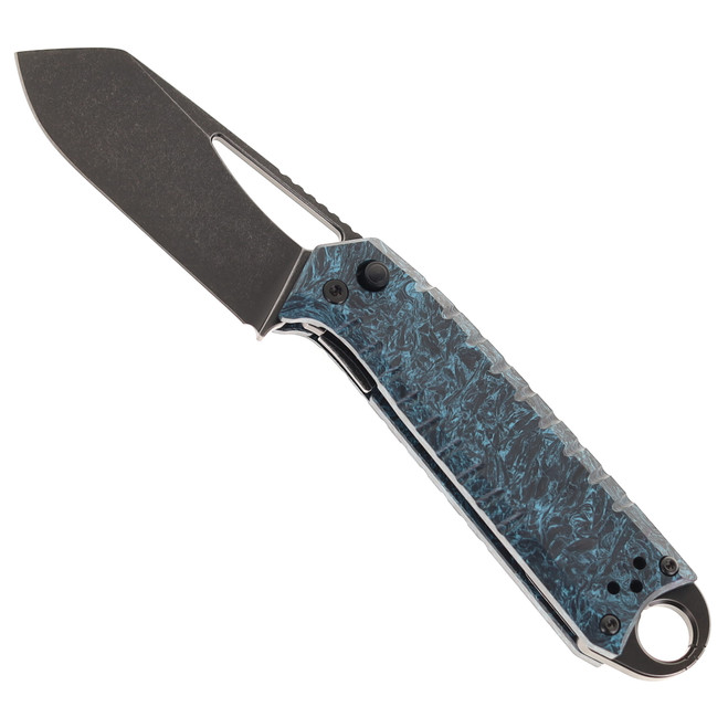 Ketuo Ventr V3 Folding Knife Blue Marble Carbon Fiber Handle 154CM Cleaver Plain Edge Stonewash Finish BL/SW