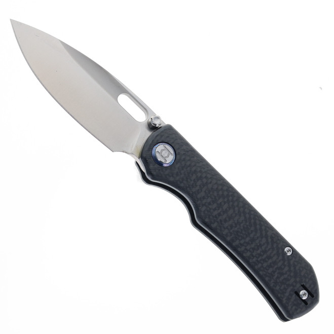 Kunwu Verta Excalibur Folding Knife Black Carbon Fiber Handle Plain Satin Elmax Blade B709-CF2A