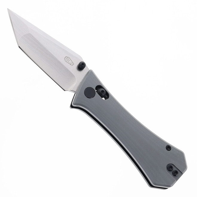 (Dropping 5/22  @12PM PST) Auxiliary Manufacturing Coffin Tanto Folding Knife Crossbar Gray G10 Handle 14c28n Blade