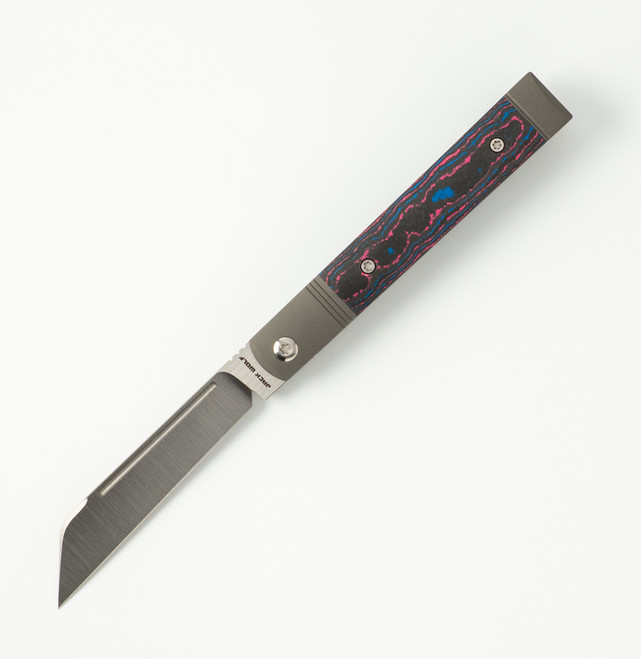 Jack Wolf Knives Feelbetter Jack Folding Knife CamoCarbon Miami Handle S90V Plain Edge Belt Satin Finish FEELB-01-CC-MIAMI
