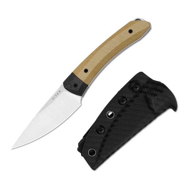 Kizer Momo Fix 3 Fixed Blade Knife Brown/Black Micarta/Carbon