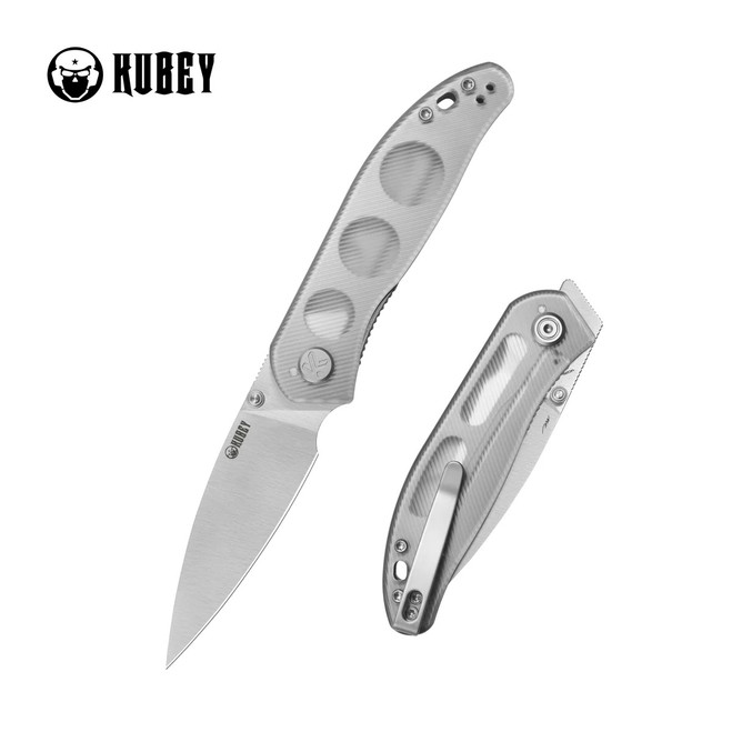 Kubey Snug Folding Knife Transparent Polycarbonate Handle 14C28N Spear Point Plain Edge Satin Finish KU408C