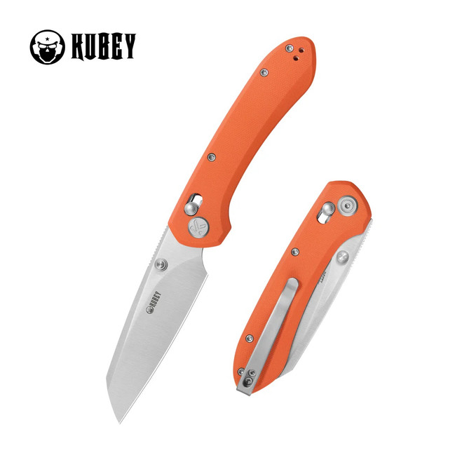 Kubey Bonza Folding Knife Orange G10 Handle 14C28N Sheepsfoot Plain Edge Satin Finish KU446B
