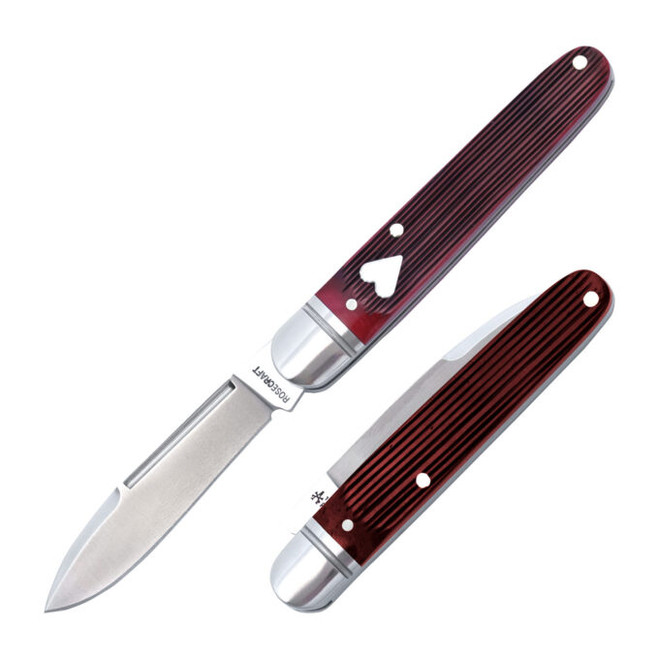 RoseCraft Tuckahoe Jack Folding Knife Red Barnboard Jigged Bone Handle 14C28N Spear Point Plain Edge Satin Finish RCT032-RJB