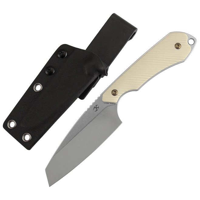 Kansept Valk Fixed Blade Knife Off White G10 Handle Nitro-V Reverse Tanto Plain Edge Stonewash Finish G019A3