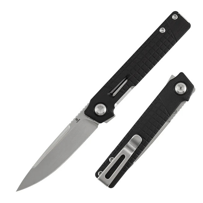 Tenable Kitpu Folding Knife Black G10 Handle Nitro-V Drop Point Plain Edge Stonewash Finish B2123A3