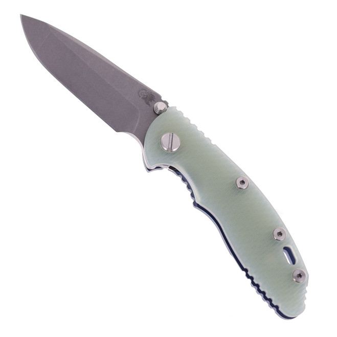 Hinderer Knives XM-18 3.25" (Non Flipper) Spanto Folding Knife Translucent Green G10 Battle Blue Titanium Handle Working Finish Magnacut Blade