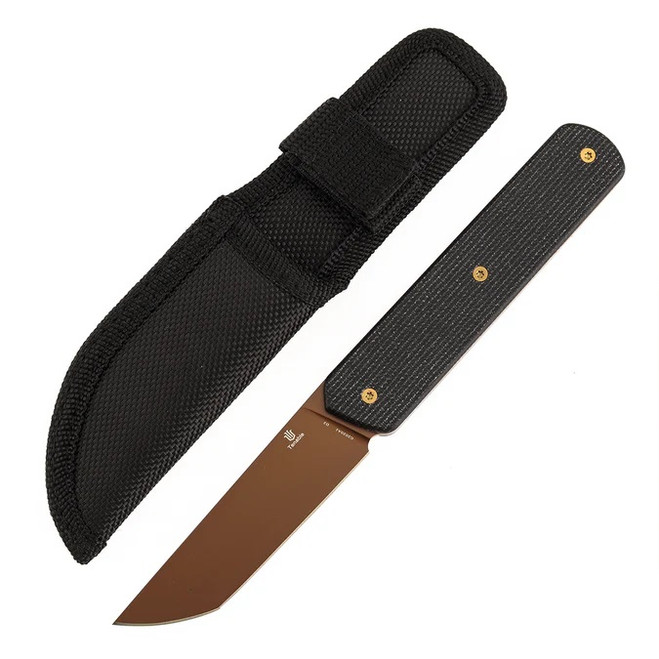 Tenable Foosa Fixed Blade Knife Black Micarta Handle D2 Tanto Plain Edge Rose Gold Finish G2020A1