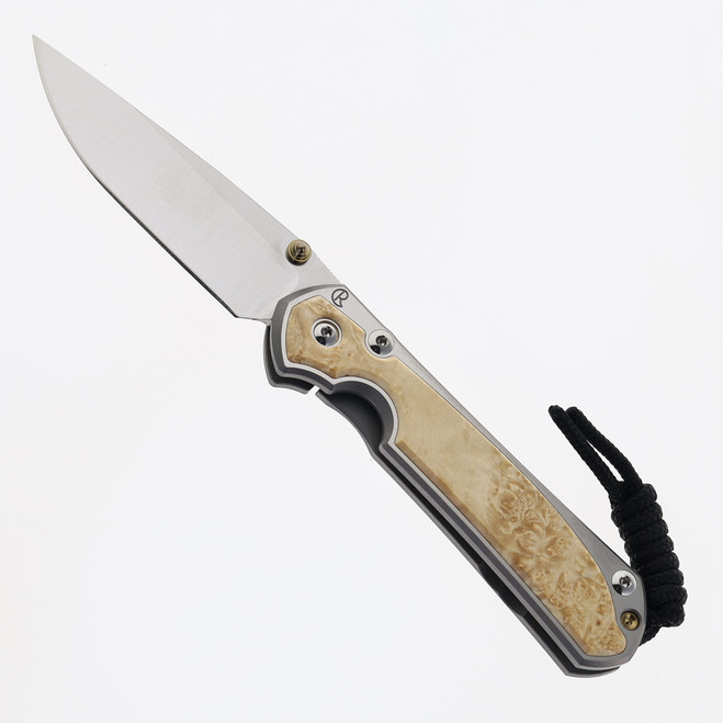 Chris Reeve Small Sebenza 31 Folding Knife Box Elder Inlay Polished Titanium Polished/Stonewashed Magnacut Blade S31-1628
