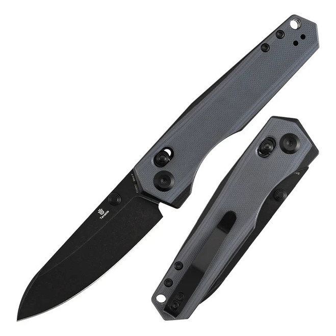 Tenable Beaver Folding Knife Gray/Black G10 Handle Nitro-V Drop Point Plain Edge Blackwash Finish T1105V7