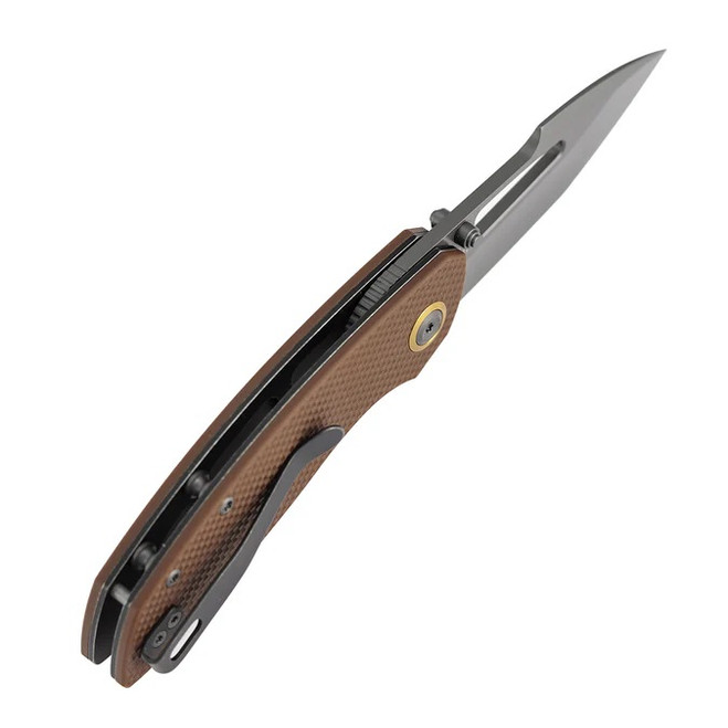 Tenable Link Folding Knife Brown G10 Handle 14C28N Harpoon Plain