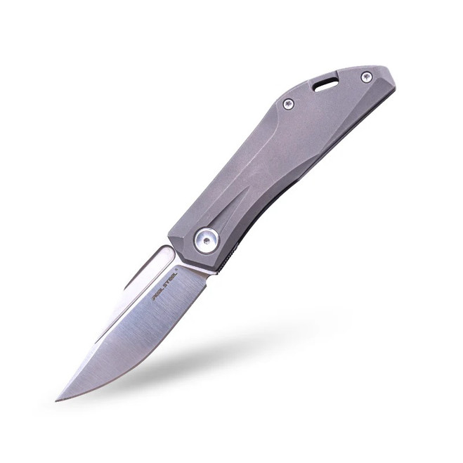 Real Steel Folding Knife Gray Titanium Handle N690 Clip Point Plain Edge Sandblast Finish 7041