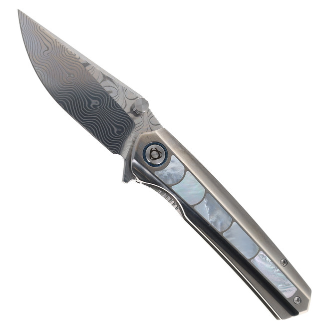 SixLeaf Folding Knife Mother of Pearl Handle Damascus Plain Edge SL-95-Shell