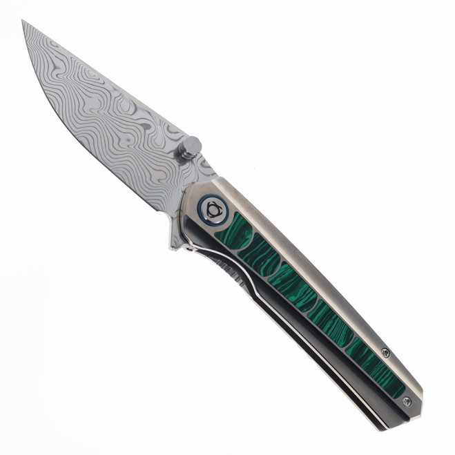 SixLeaf Folding Knife Titanium/Turquoise Handle Damascus Plain Edge SL-95-Turquoise