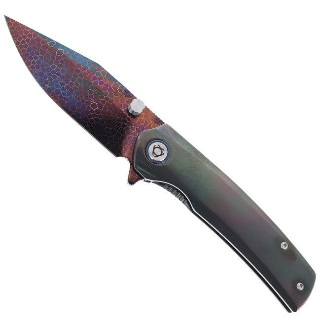 SixLeaf Folding Knife Color Zirconium Handle Dragon Damascus Plain Edge SL-104-Zirconium-Dragon