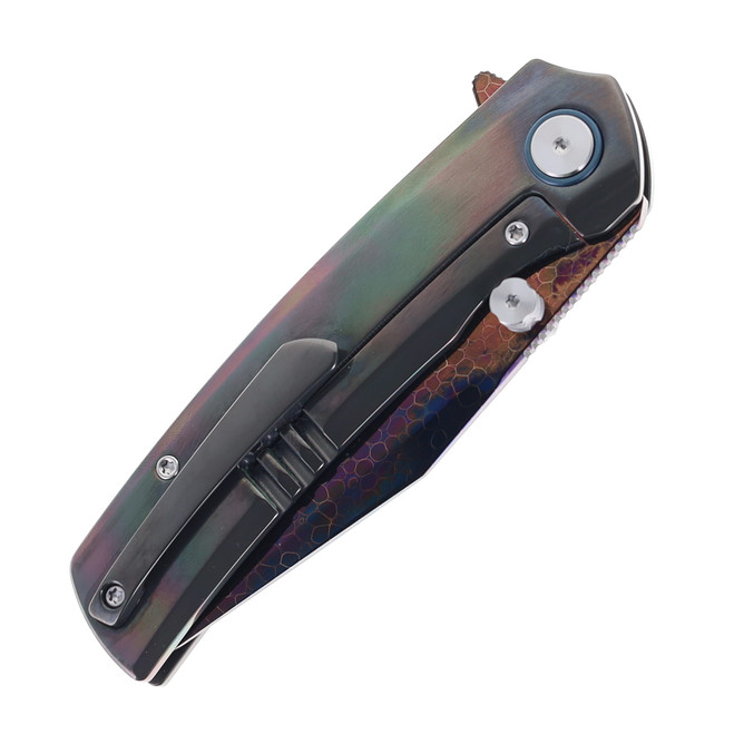 SixLeaf Folding Knife Color Zirconium Handle Dragon Damascus Plain