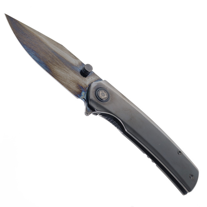 SixLeaf Folding Knife Titanium/Mother of Pearl Handle Damascus Plain Edge SL-104-Shell-Damascus