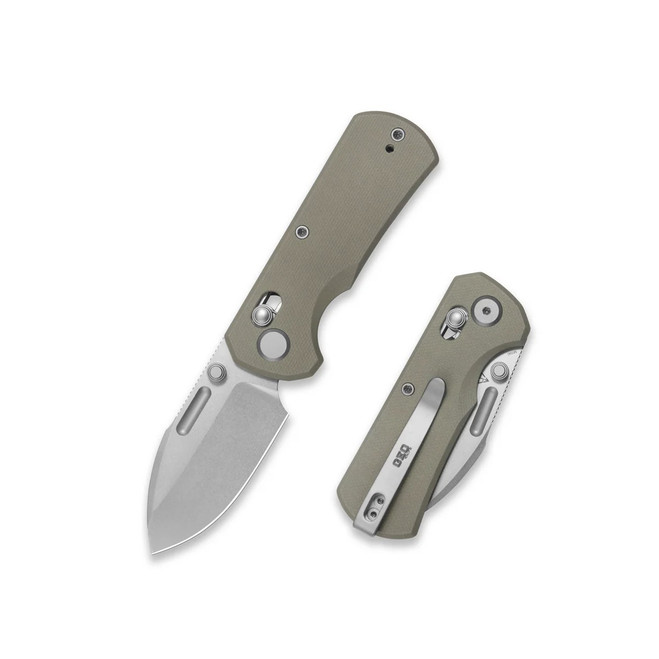 GEO Belluf Folding Knife Khaki G10 Handle M390 Drop Point Plain Edge Stonewash Finish GEO2508F