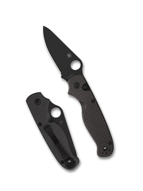 Spyderco ButtonUp Folding Knife Black Carbon Fiber/G10 Laminate Handle 8Cr13MoV Modified Clip Point Plain Edge Black Oxide Finish C275CFPBK